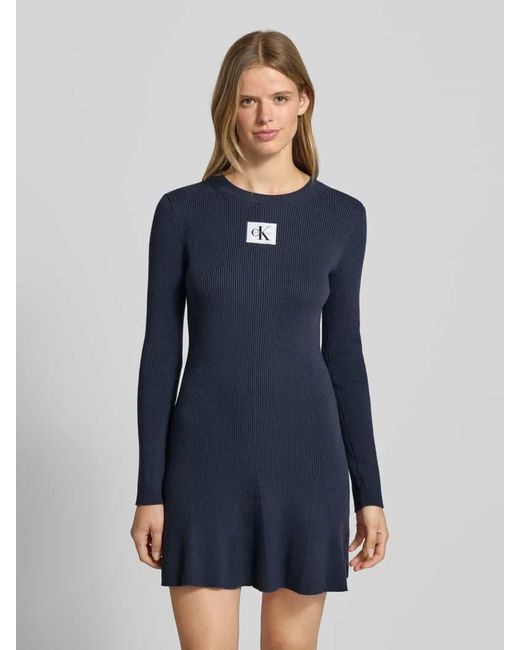 Calvin Klein Blue Minikleid mit Label-Patch Modell 'FIT AND FLARE'