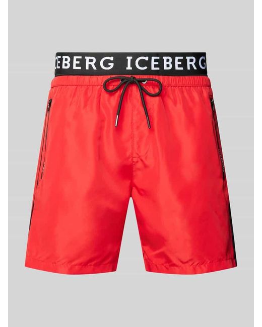 Iceberg Badehose Mit Seitlichen Reißverschlusstaschen in Red für Herren