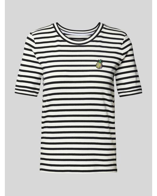 Marc Cain T-Shirt Met Motiefstitching En Ronde Hals in het Blue