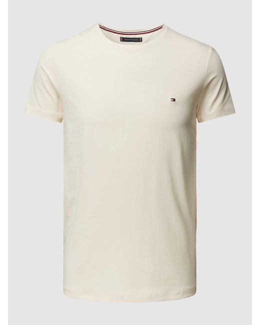 Tommy Hilfiger Slim Fit T-shirt Met Logostitching in het Natural voor heren