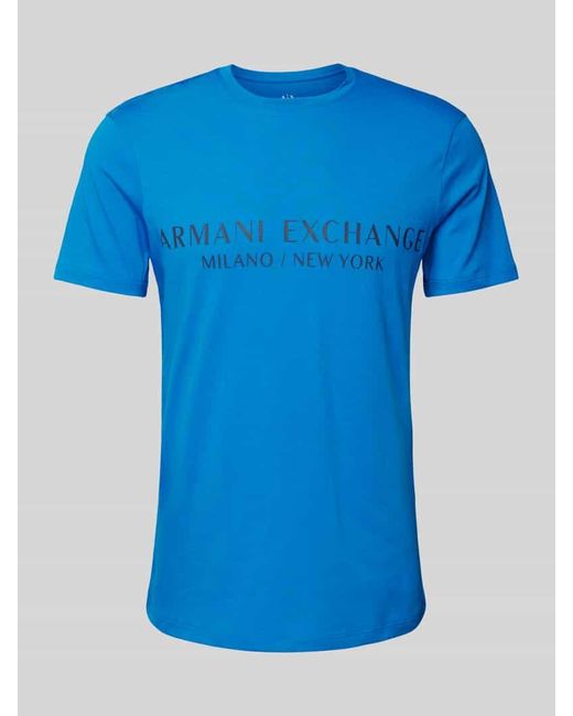 Armani Exchange T-Shirt mit Label-Print Modell 'milano/nyc' in Blue für Herren