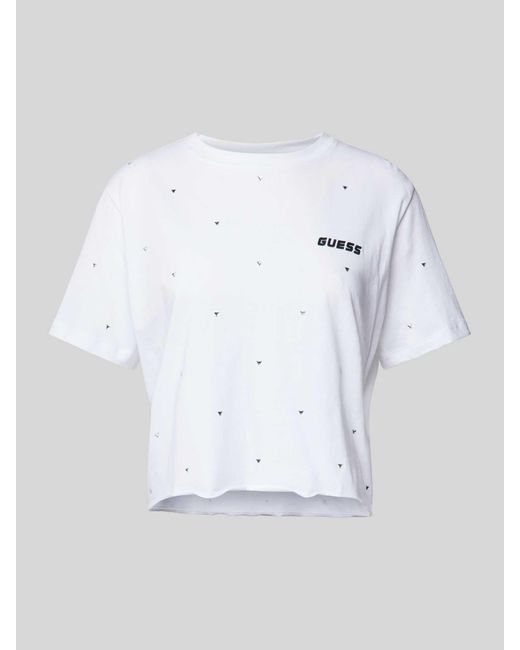 Guess White Cropped T-Shirt mit Ziersteinbesatz Modell 'SKYLAR'