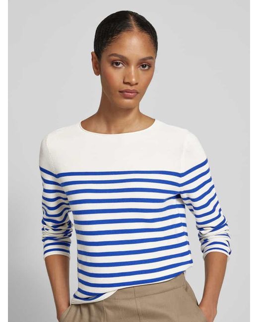 Marc O' Polo Blue Regular Fit Strickpullover Aus Reiner Baumwolle Mit Streifenmuster