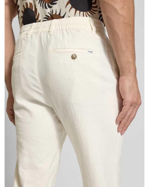 SELECTED Slim Tapered Fit Hose mit Tunnelzug Modell 'Brody' in White für Herren