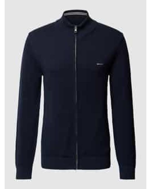 Gant Gebreid Jack Met Labelstitching, Model 'Pique' in het Blue voor heren
