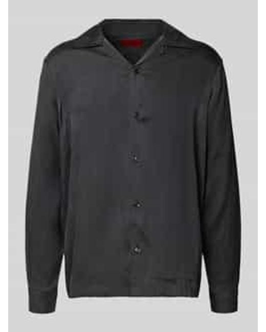 HUGO Relaxed Fit Vrijetijdsoverhemd Met Reverskraag, Model 'Espinone' in het Black voor heren