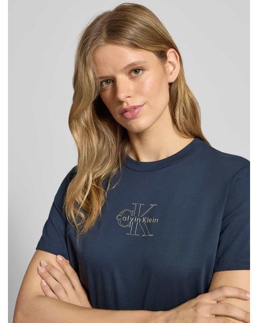 Calvin Klein Blue T-Shirt mit Label-Print