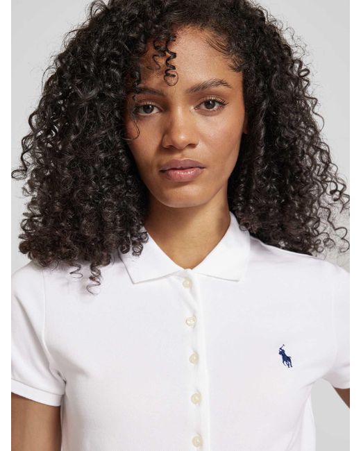 Polo Ralph Lauren White Slim Fit Poloshirt mit durchgehender Knopfleiste