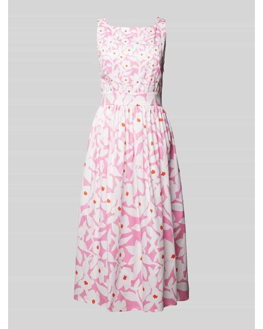 Marc Cain Pink Knielanges Kleid mit floralem Muster