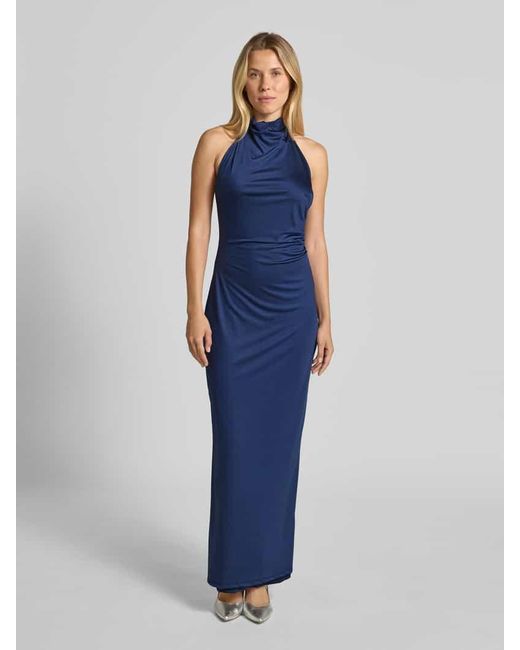 Swing Blue Abendkleid mit Stehkragen und rückseitigem Knopfverschluss