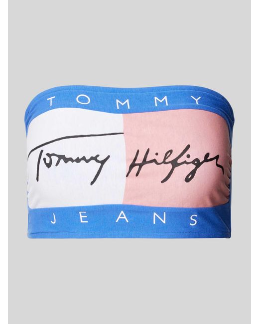 Tommy Hilfiger Blue Cropped Bandeau-Top mit Label-Print Modell 'HERITAGE'
