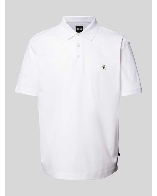 Boss Slim Fit Poloshirt Met Labelpatch, Model 'Parris' in het White voor heren