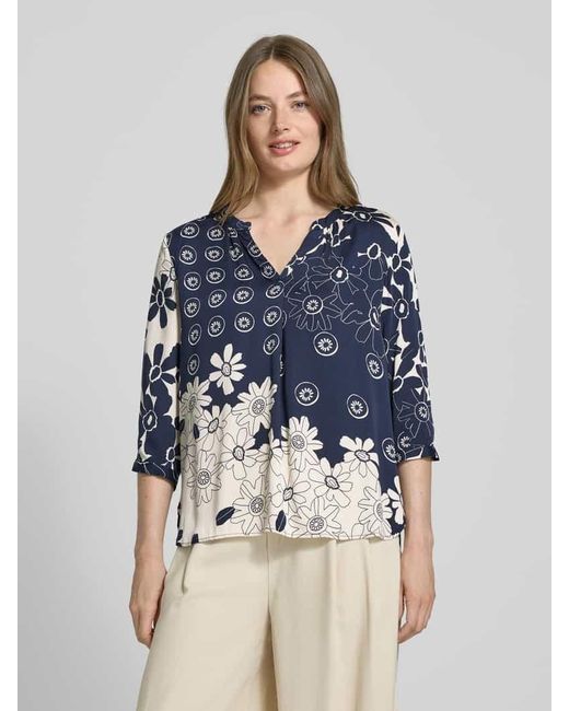 Milano Italy Blue Bluse aus reiner Viskose mit Tunikakragen