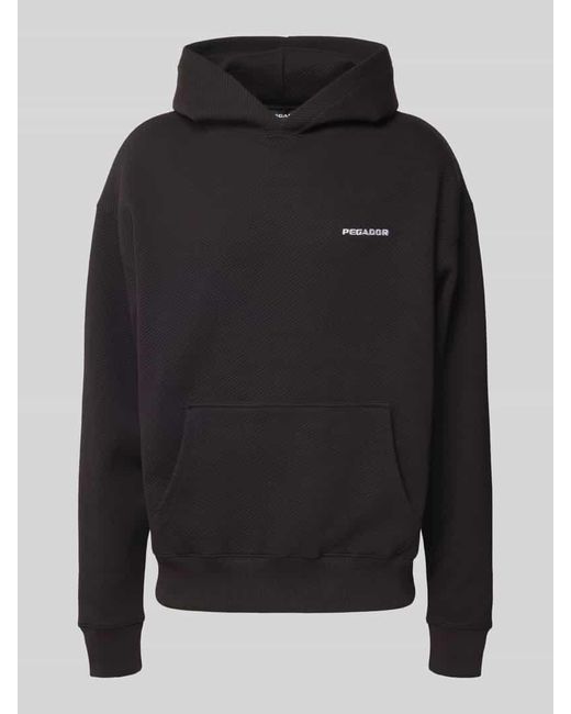 PEGADOR Oversized Hoodie mit Logo-Stitching und Känguru-Tasche in Black für Herren