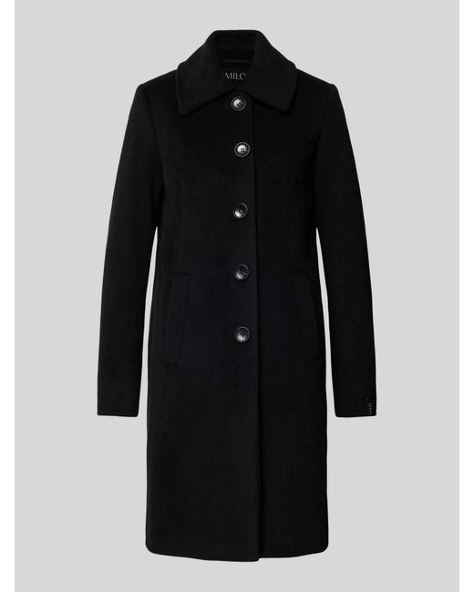 Milo Coats Lange Jas Van Lanawolmix Met Platte Kraag, Model 'Isa' in het Black