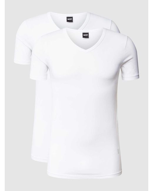 Boss T-Shirt mit V-Ausschnitt im 2er-Pack Modell 'Modern' in White für Herren