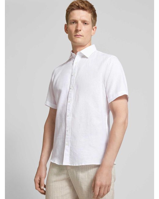 Jake*s Slim Fit Leinenhemd mit Kentkragen in White für Herren