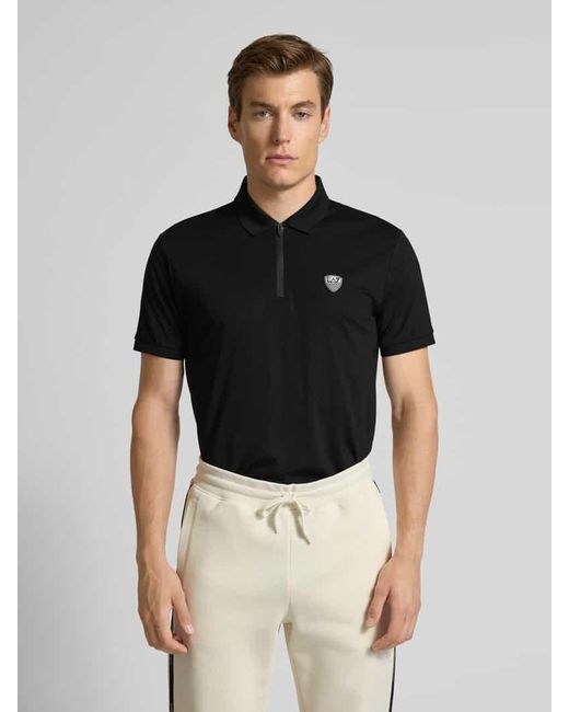 EA7 Regular Fit Poloshirt mit Reißverschluss und Label-Patch in Black für Herren