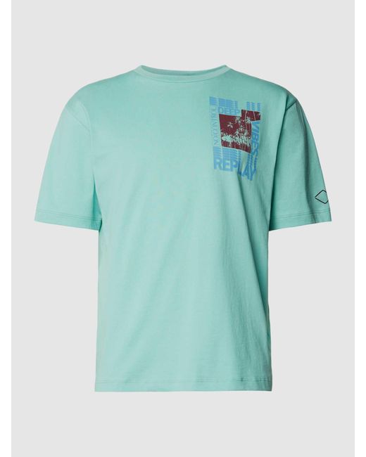 Replay T-shirt Met Motiefprint En Ronde Hals in het Blue voor heren