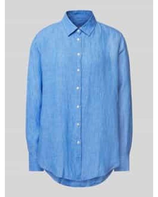 0039 Italy Regular Fit Overhemdblouse Van Linnen Met Doorknoopsluiting in het Blue