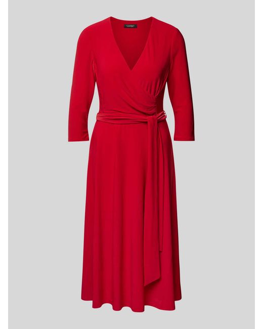 Ralph Lauren Midi-Jurk Met Strikceintuur, Model 'Carlyna' in het Red