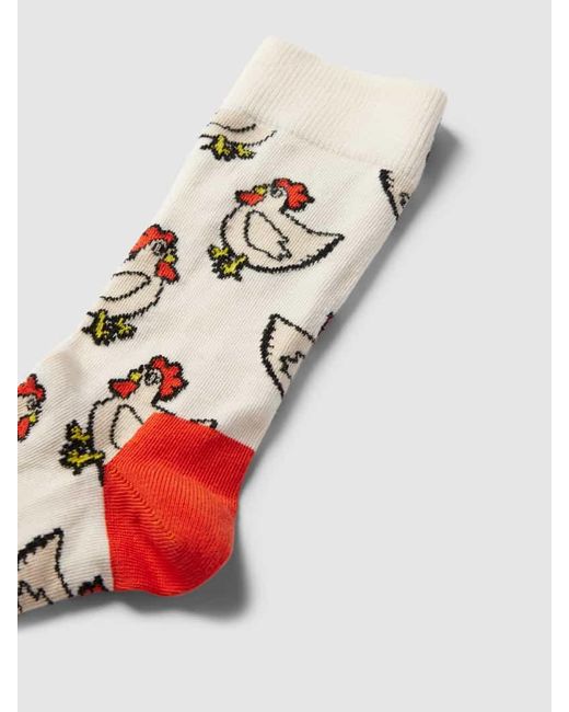 Happy Socks White Socken mit Allover-Muster Modell 'Rooster'