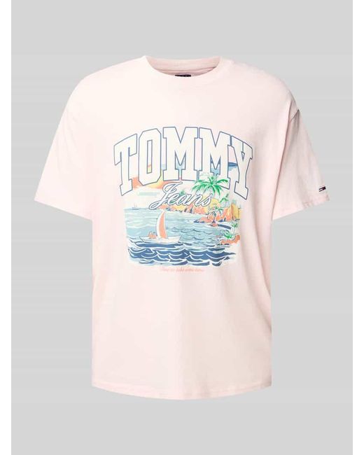 Tommy Hilfiger Relaxed Fit T-Shirt mit Motiv-Print in Pink für Herren