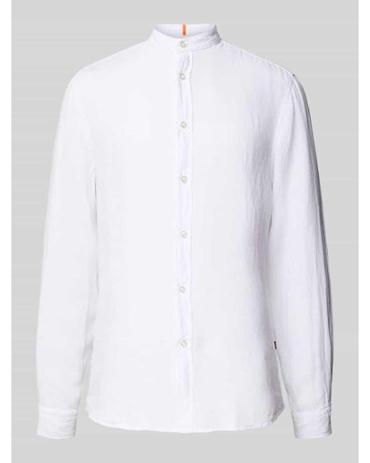 Boss Regular Fit Leinenhemd mit Stehkragen Modell 'Race' in White für Herren