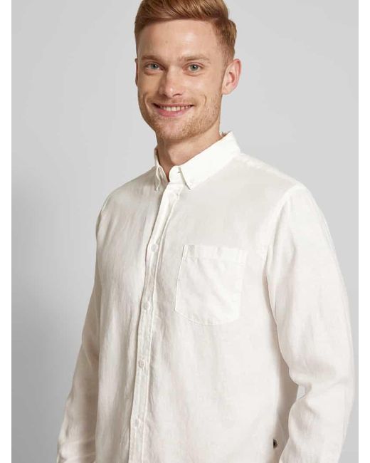 Thinking Mu Regular Fit Freizeithemd mit Brusttasche Modell 'WHITE HEMP ANT' für Herren