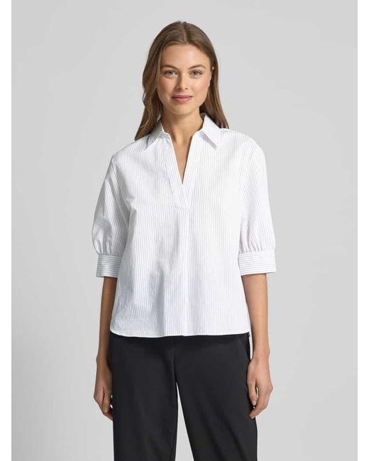 Luisa Cerano White Regular Fit Bluse mit V-Ausschnitt