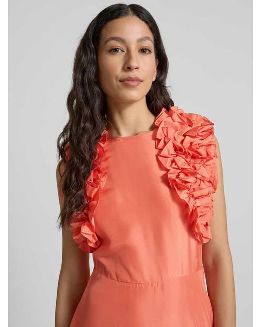 Essentiel Antwerp Orange Midikleid aus Viskose mit Rüschen Modell 'Hexico'
