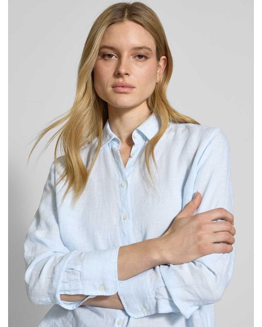 0039 Italy Regular Fit Overhemdblouse Van Linnen Met Doorknoopsluiting in het Blue