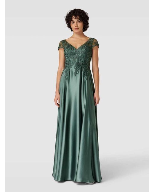 Luxuar Green Abendkleid mit Ziersteinbesatz