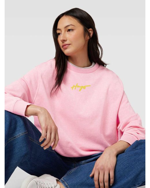 HUGO Sweatshirt Met Motiefprint in het Pink