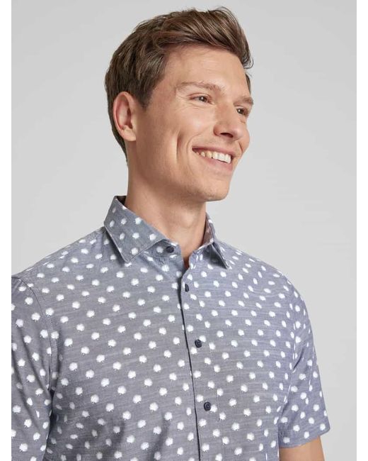 Jake*s Casual Fit Business-Hemd mit Allover-Print in Blue für Herren