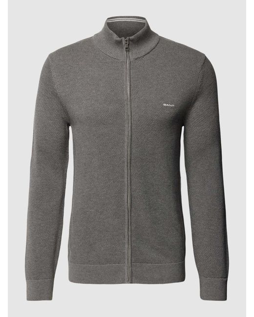 Gant Gebreid Jack Met Labelstitching, Model 'Pique' in het Gray voor heren