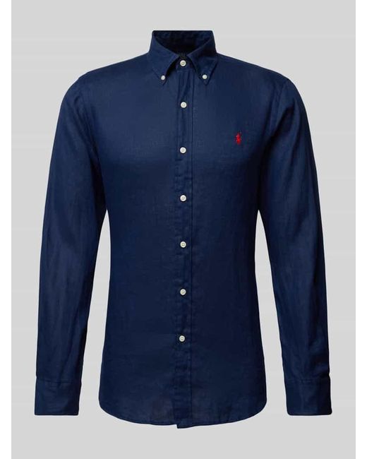 Polo Ralph Lauren Custom Fit Leinenhemd mit Label-Stitching in Blue für Herren