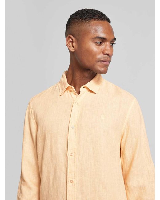 Mcneal Regular Fit Vrijetijdsoverhemd Van Puur Linnen Met Logostitching in het Natural voor heren