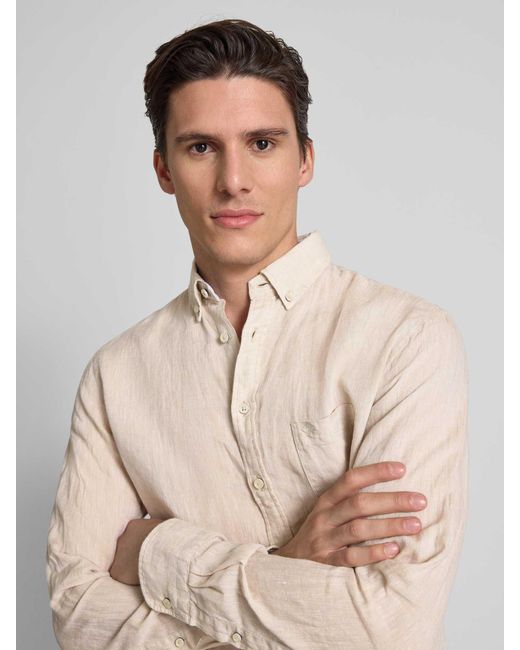 Fynch-Hatton Regular Fit Linnen Overhemd Met Button-downkraag in het Natural voor heren