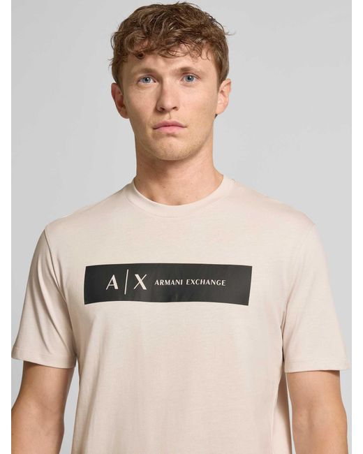 ARMANI EXCHANGE Regular Fit T-Shirt Van Puur Katoen Met Logoprint in het Natural voor heren