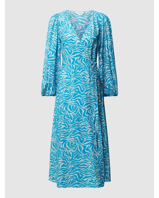 Object Midi-jurk Met V-hals in het Blue