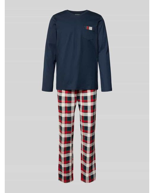 Schiesser Relaxed Fit Pyjama-Set mit Brusttasche in Blue für Herren