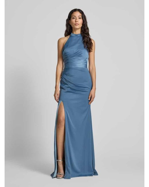 Luxuar Blue Abendkleid mit Raffungen und Gehschlitz