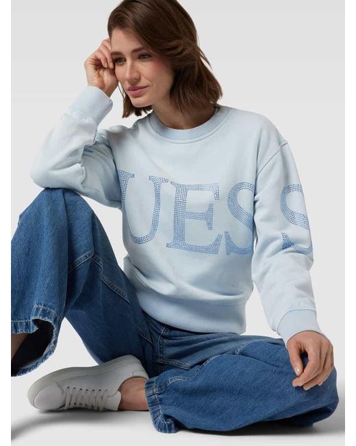 Guess Blue Sweatshirt mit Label-Applikation Modell 'VINTAGE'