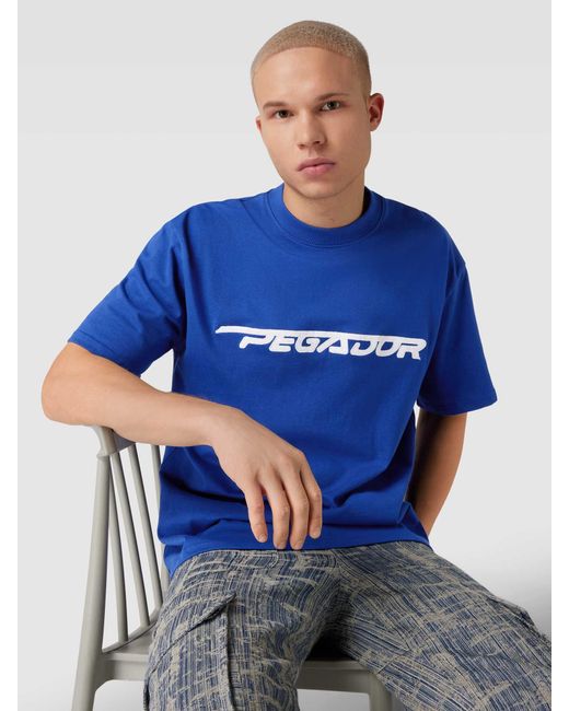 PEGADOR Oversized T-shirt Met Labelstitching in het Blue voor heren