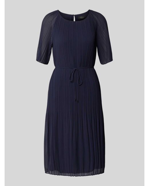 S.oliver Getailleerde Chiffon Jurk Met Strikceintuur in het Blue