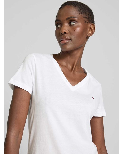 Tommy Hilfiger T-Shirt Van Katoen Met Geborduurd Logo in het White
