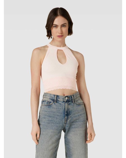 Guess Natural Crop Top mit Spitzenbesatz Modell 'LILA'