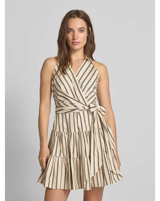 Ralph Lauren Natural Knielanges Kleid im Stufen-Look mit Umlegekragen