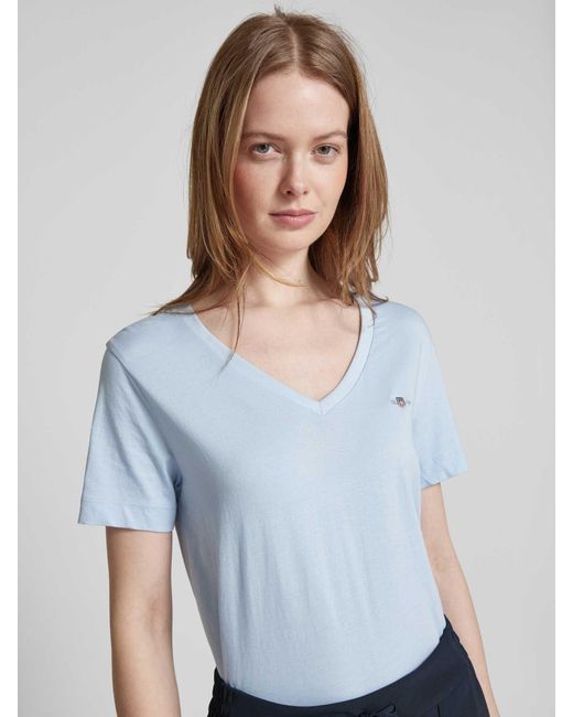 Gant T-Shirt Met Labelstitching in het Blue
